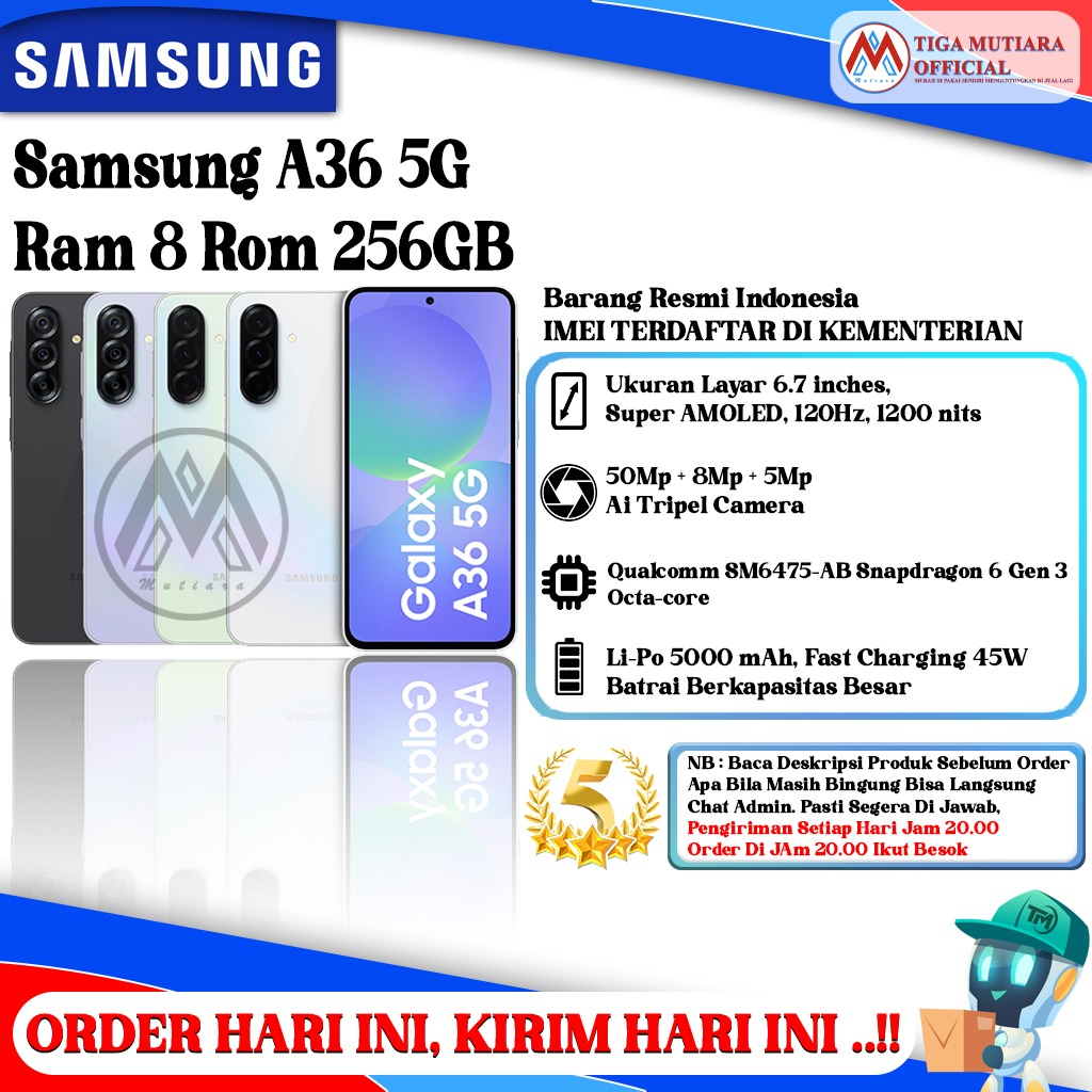 Samsung A36 5G Ram 8 Rom 256GB Harga 4,199,000 rupiah*Gratis Ongkir