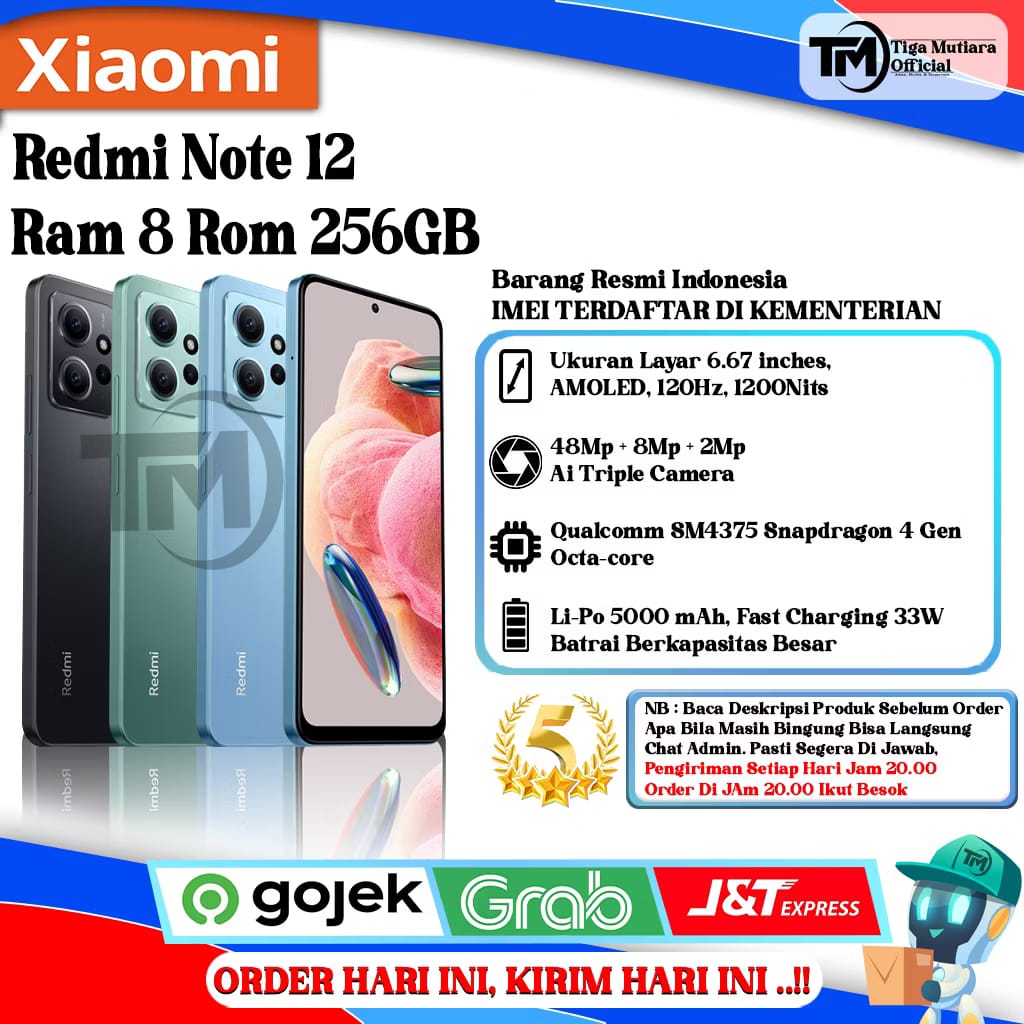 Xiaomi Redmi Note 12 Ram 8 Rom 256GB Harga 2,399,000 rupiah*Gratis Ongkir