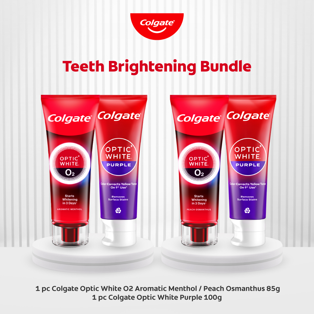 Colgate Optic White O2 + Colgate Optic White Purple Toothbrush/Pasta Gigi Pencerah Gigi Pasta Gigi Isi 2 Mixed Flavor