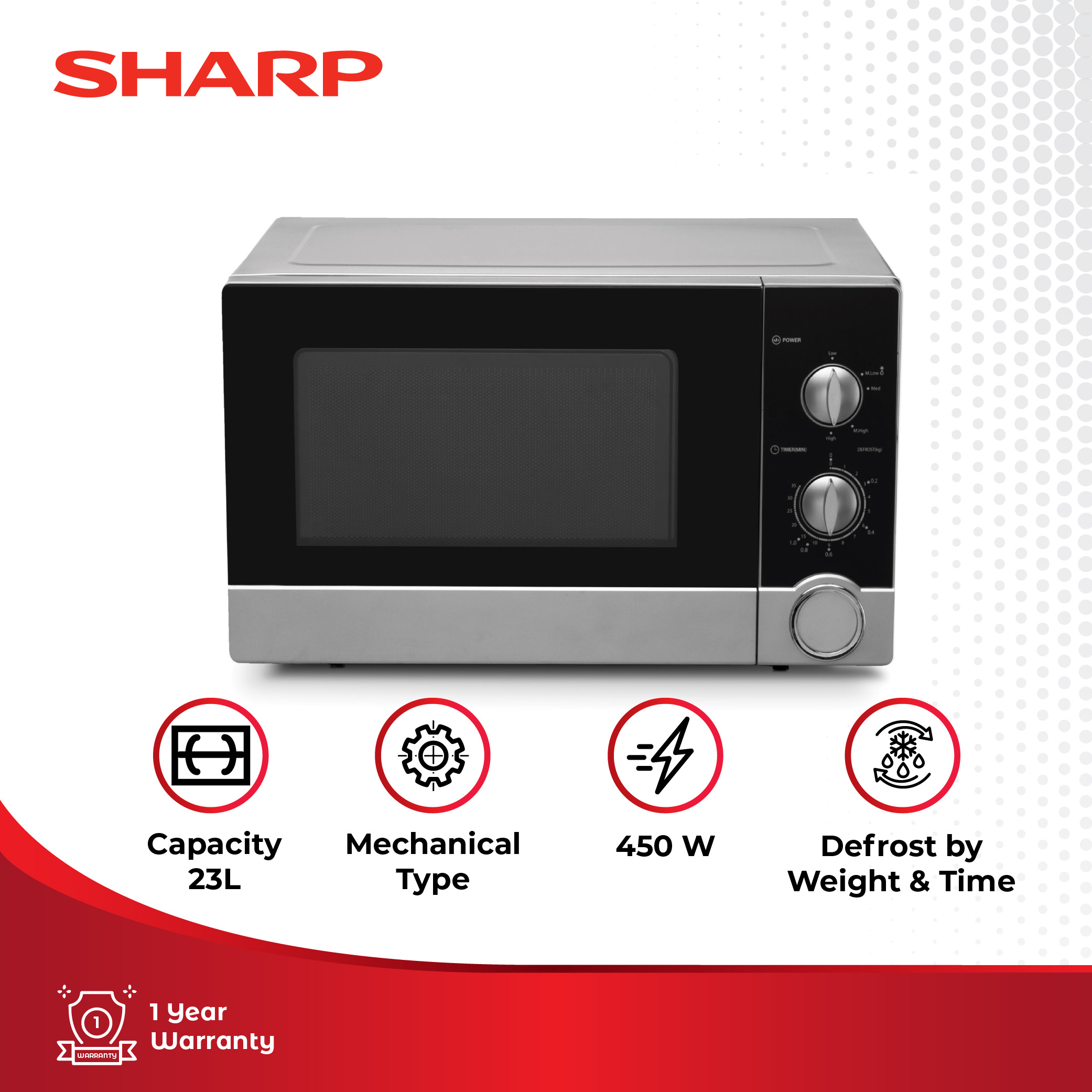 Sharp Microwave 450 Watt R-21D0(S)In - Black/Silver