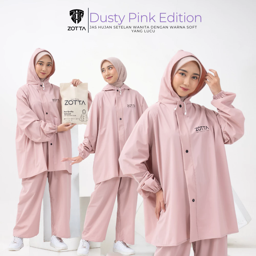 Zotta women's raincoat aesthetic cute pink pants sets Harga 77,220 rupiah*Gratis Ongkir