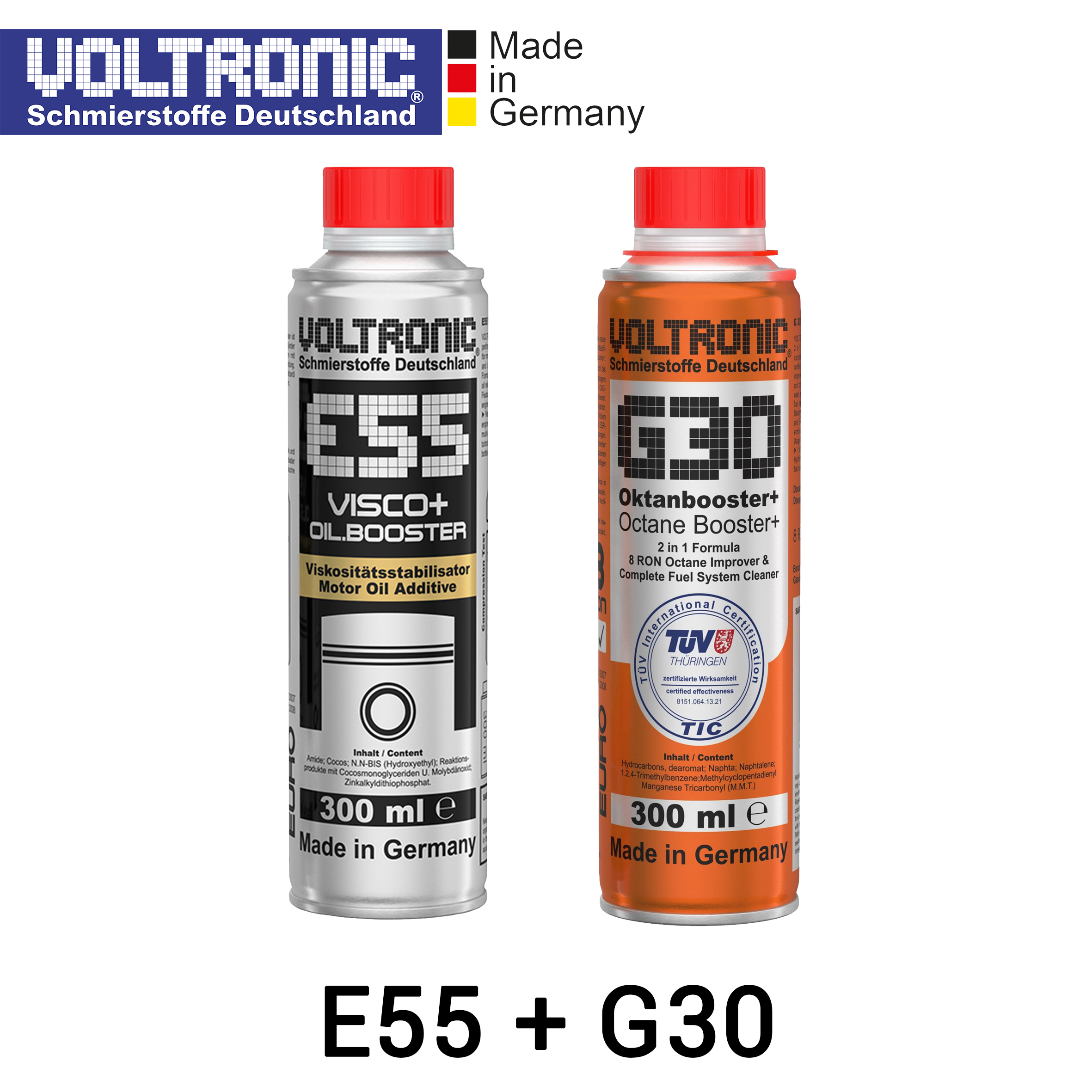 VOLTRONIC E55 + G30 Bundling Set; Oil Booster, Additive Oli Mobil Motor, Engine Conditioner, Obat Penghilang Kerak Mesin, Pembersih Karbon / Carbon Clean Carbon Cleaner, Menjaga Viskositas Oli Viscosity Oil; Octane Booster 8 RON & Complete Fuel Cleaner Harga 659,000 rupiah*Gratis Ongkir