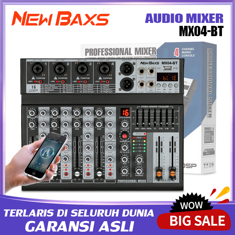NEW BAXS MX04BT 4-channel DJ mixer EQ 16DSP effect supports Bluetooth playback/MP3/USB mixing equipmen…