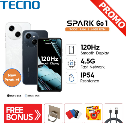 Tecno Spark Go 1 4Gb + 4Gb/128Gb - Android 14 Go Edition Harga 989,000 rupiah*Gratis Ongkir