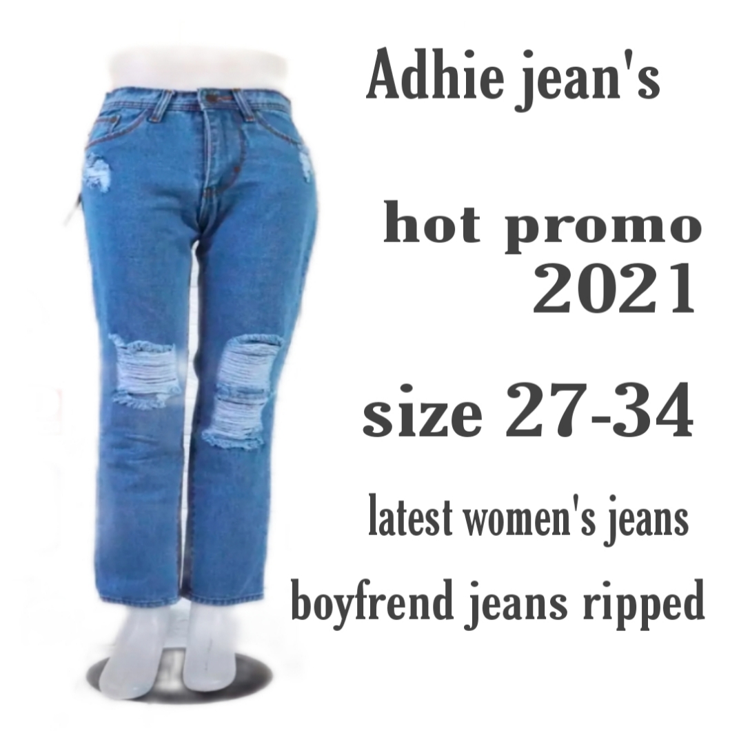 Celana Boyfriend plain sobek/Ripped 