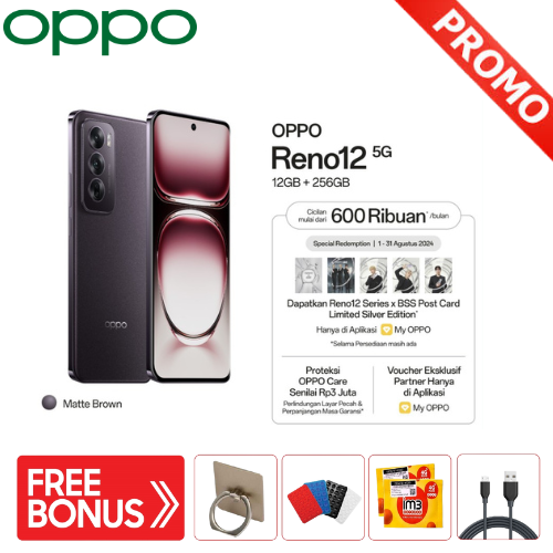 OPPO RENO 12 PRO 5G RAM 12/512GB - MediaTek Dimensity 7300-Energy (8 inti) Harga 6,520,000 rupiah*Gratis Ongkir