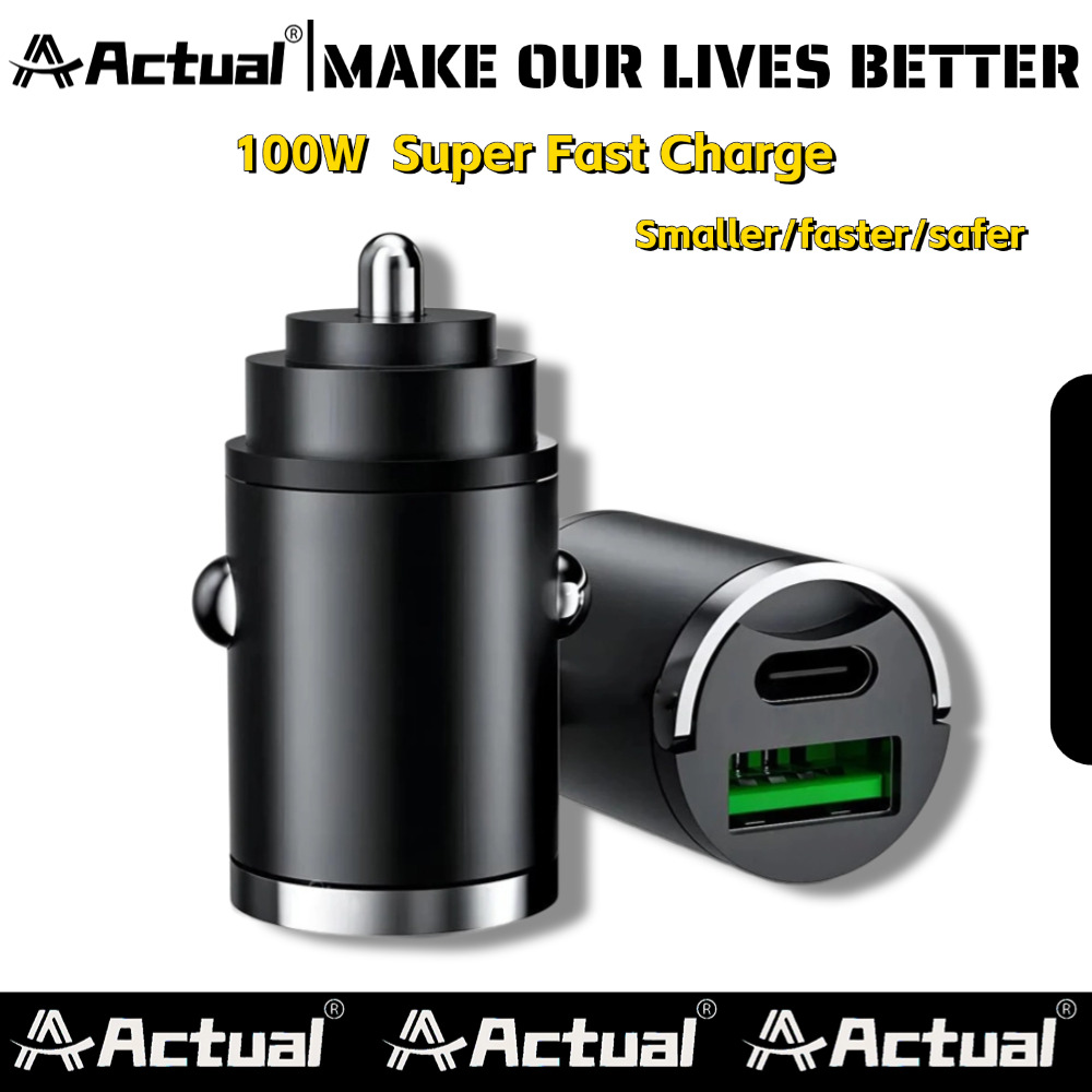 Actual Car Charger Dual Port 12-24V For Laptop Tablet Quick Charging Mobil 100W Quick Charger USB Type-C Car Chargers Harga 31,000 rupiah*Gratis Ongkir