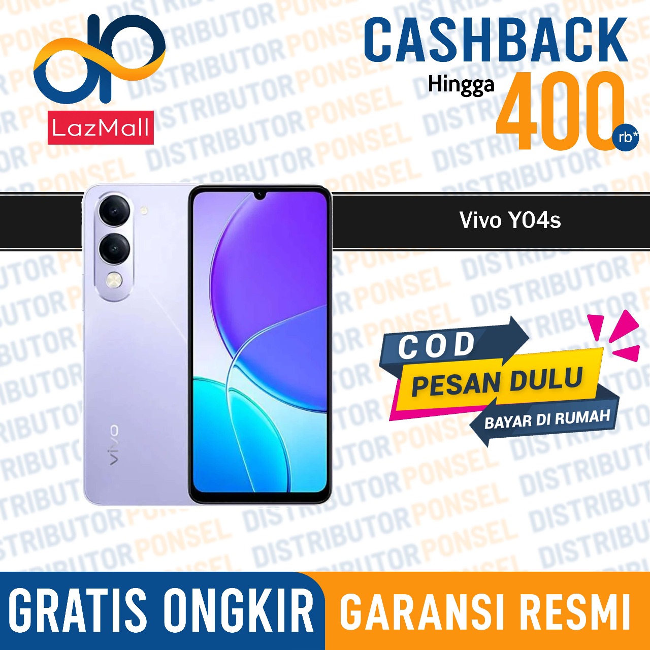Vivo Y04s 4/64GB Tahan Hujan IP64 - AI Erase Garansi Resmi Harga 1,381,000 rupiah*Gratis Ongkir