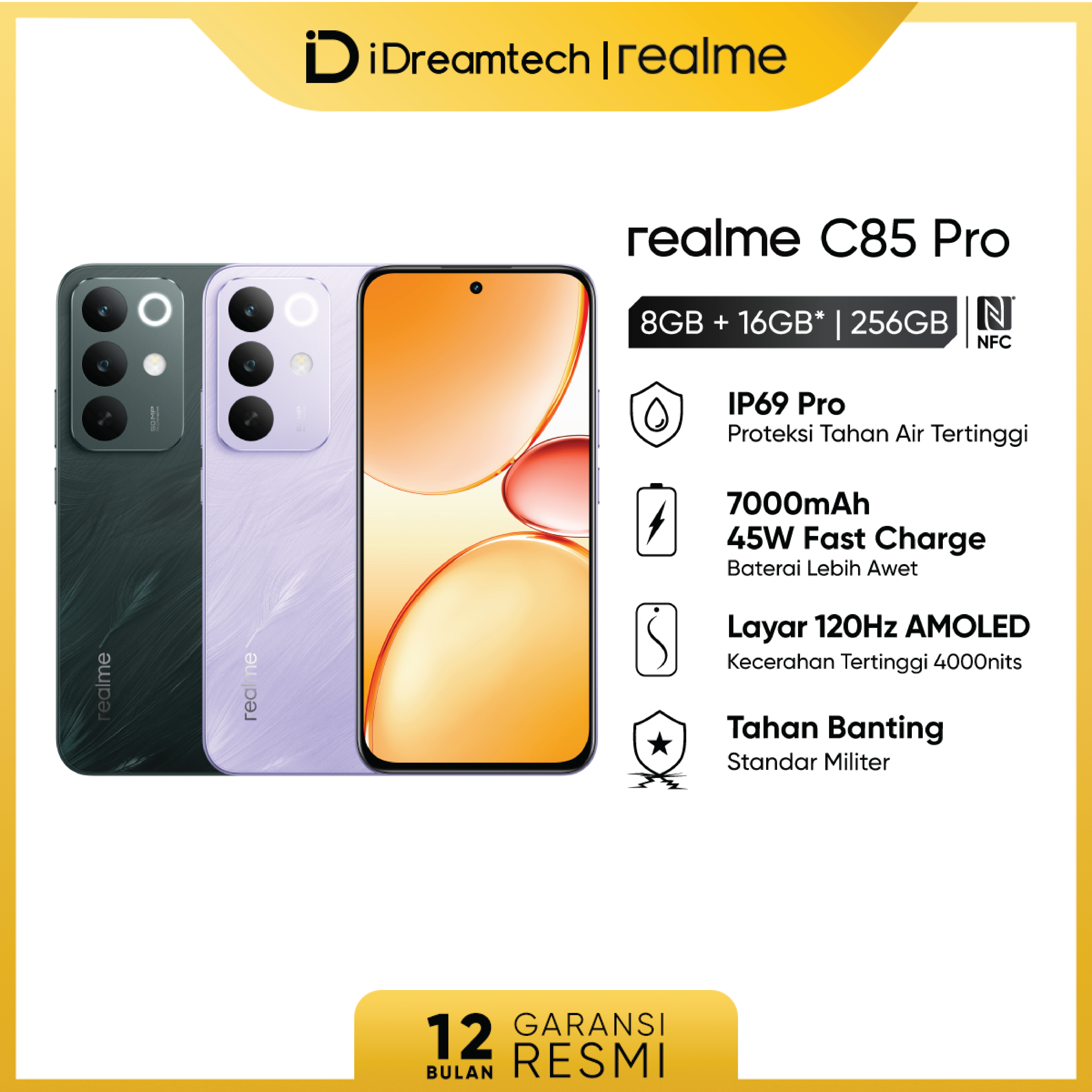 Realme C85 Pro 8Gb+256Gb Nfc | Big 7000Mah Battery | 7.79mm Ultra Thin Design | 120Hz Screen | Snapdragon 685 Processor Harga  3,299,000 Ringgit*Penghantaran Percuma