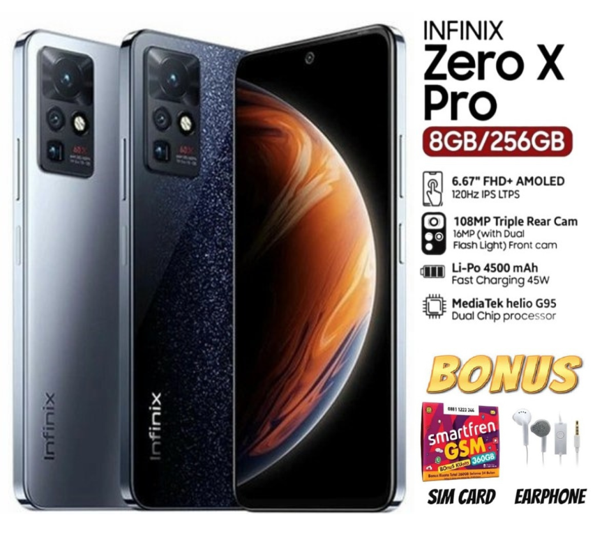 INFINIX ZERO X PRO 8GB 256GB 6.67" 108MP Cam Android NEW GARANSI RESMI TOKO - BLACK Harga 2,600,000 rupiah*Gratis Ongkir
