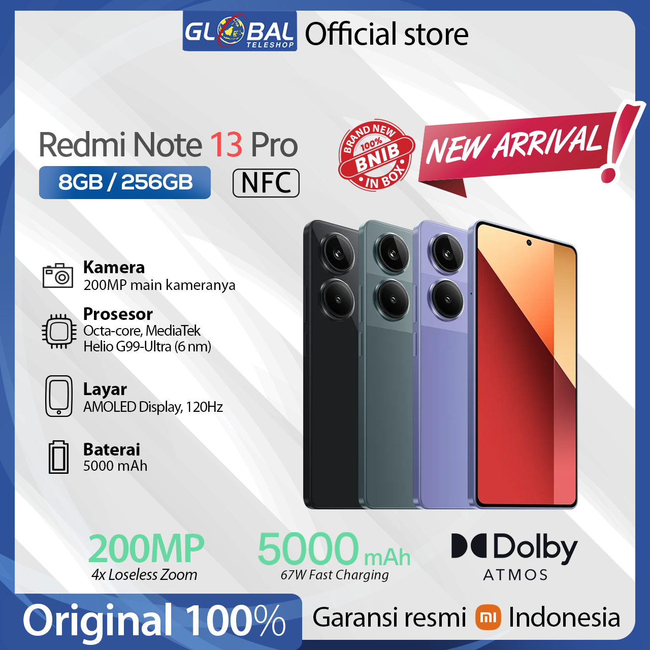 Xiaomi Redmi Note 13 Pro 4G | 5G 8/256 Resmi Garansi Harga 4,599,000 rupiah*Gratis Ongkir