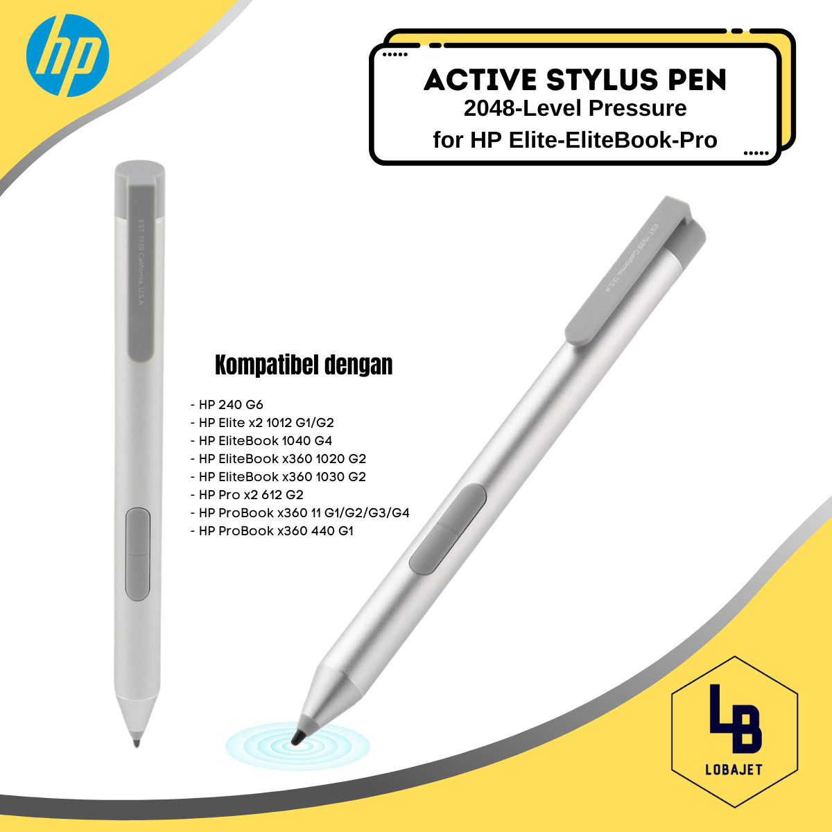 Hp Elite X2 Hp G3 Active Pen Active Stylus Pen 2048-Level Pressure