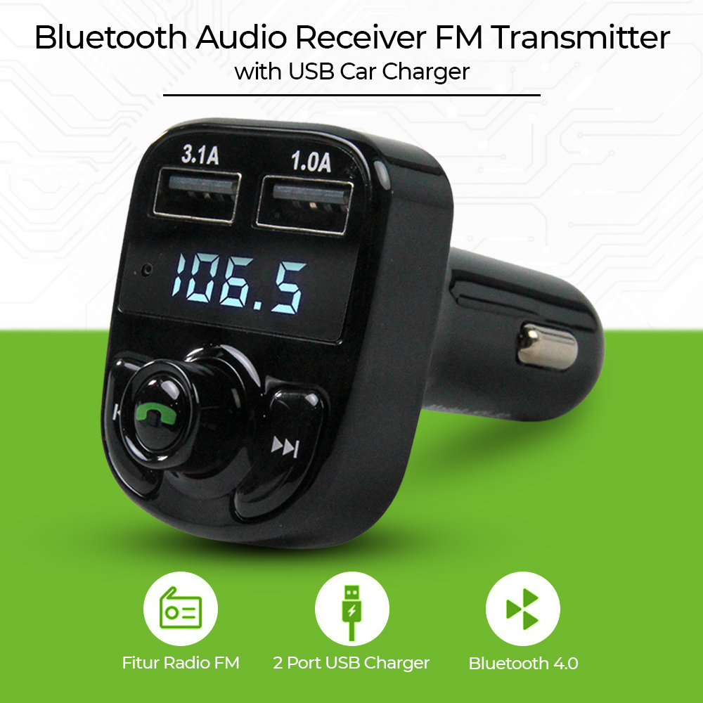 Bluetooth Audio Receiver FM Transmitter Handsfree with USB Car Charger  HY-82 Black Pemancar FM Mobil Bluetooth Pemutar Musik MP3 Bebas