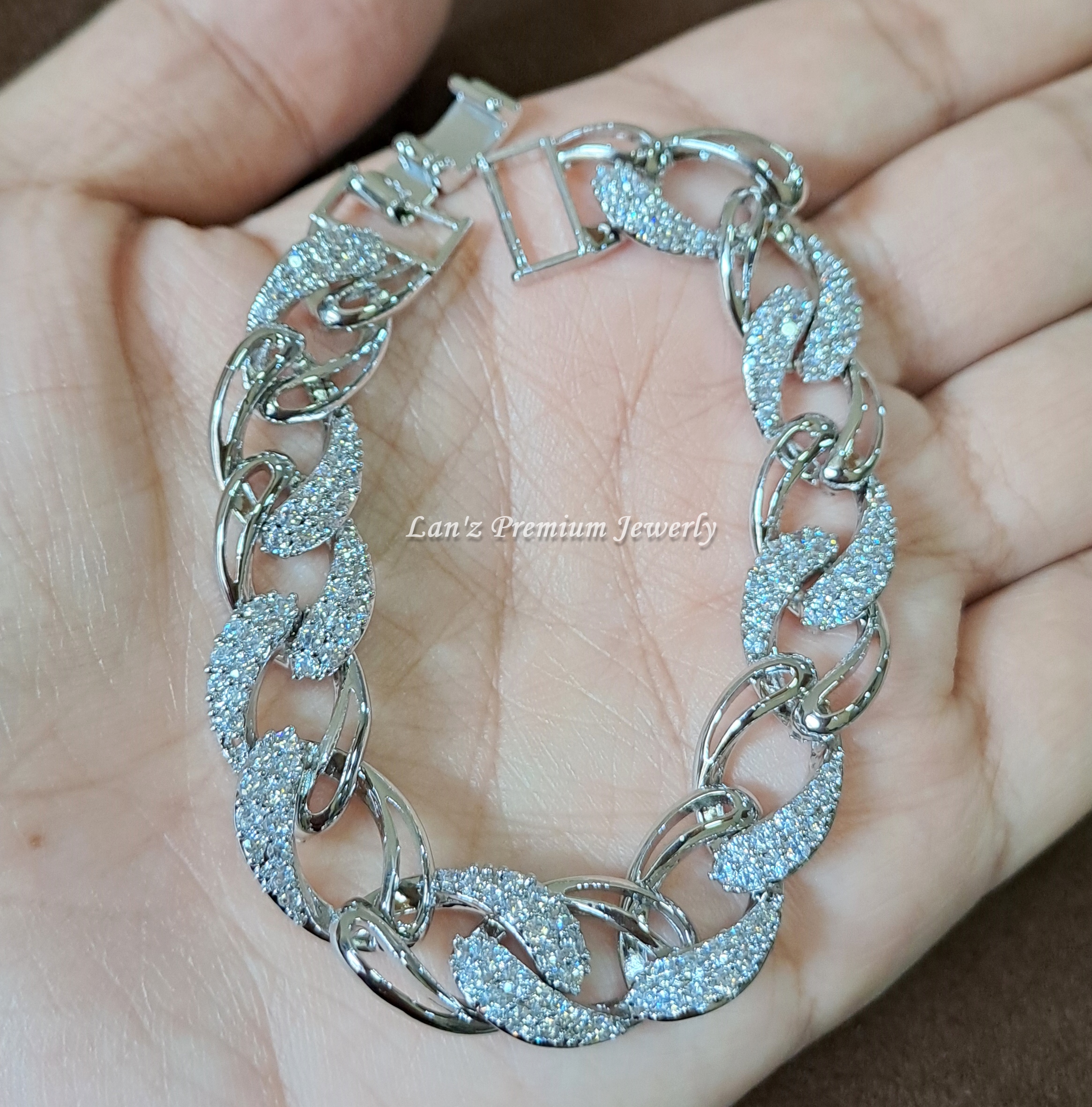 Gelang Perak Rantai Berlapis Berlian Titanium 22 K Silver