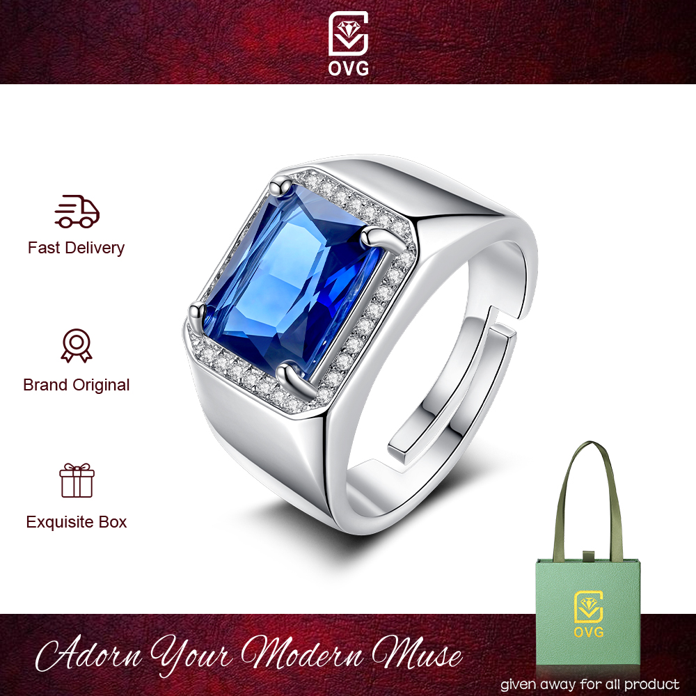OVG original men's ring r002 zircon luxury platinum plated jewelry free size rings men