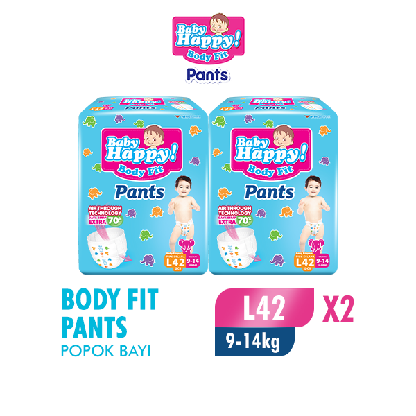 [Paket isi 2] Baby Happy Pants L42 - Popok Celana Sekali Pakai Harga 121,200 rupiah*Gratis Ongkir