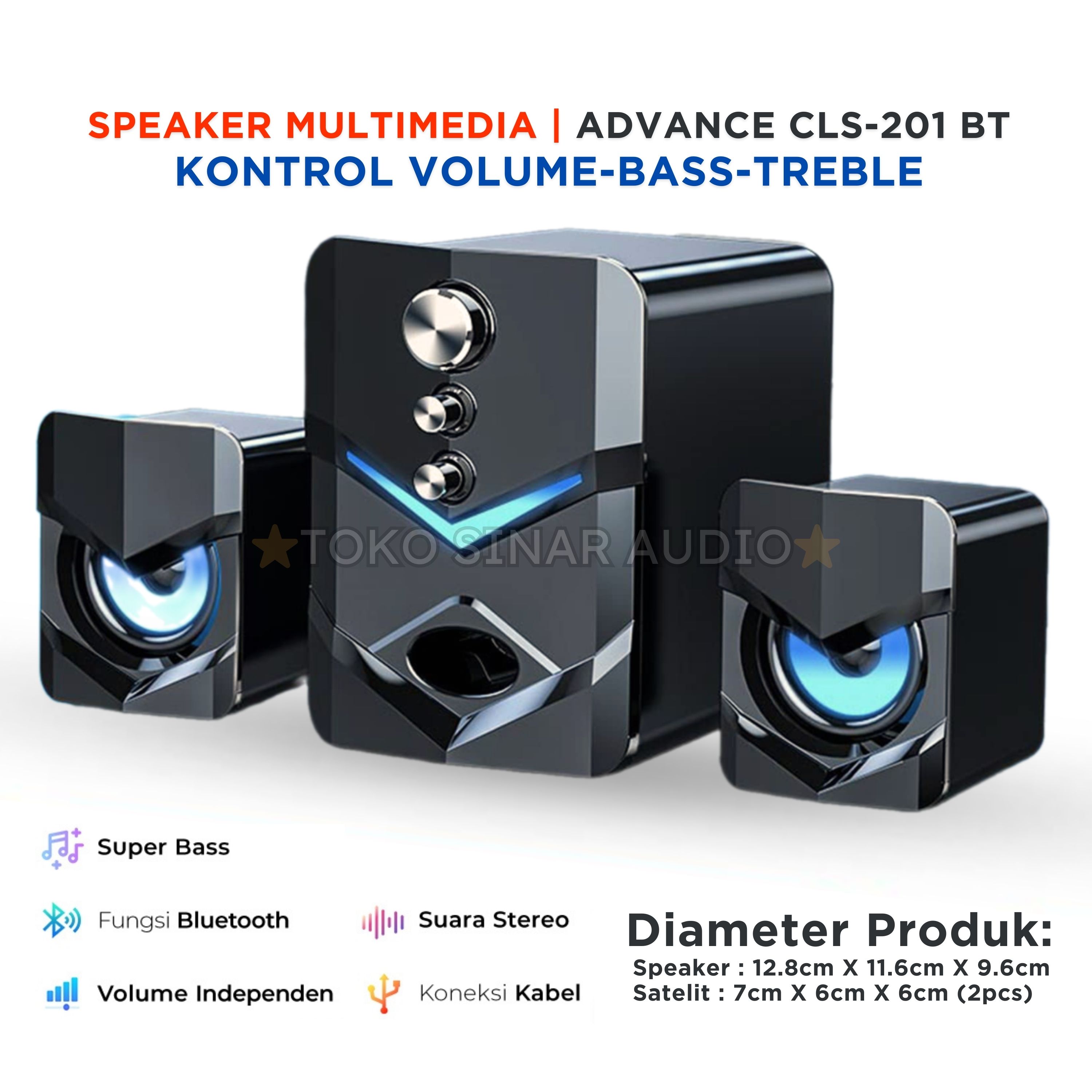 Salon Bluetooth Full Bass ADVANCE CLS 201 BT Multimedia Aktif 2.1 Stereo Music Box Speaker Bluetooth Full Bass Subwoofer Speaker Aktif Super Bass Subwoofer Full Bass - Merek Advance Harga 177,000 rupiah*Gratis Ongkir
