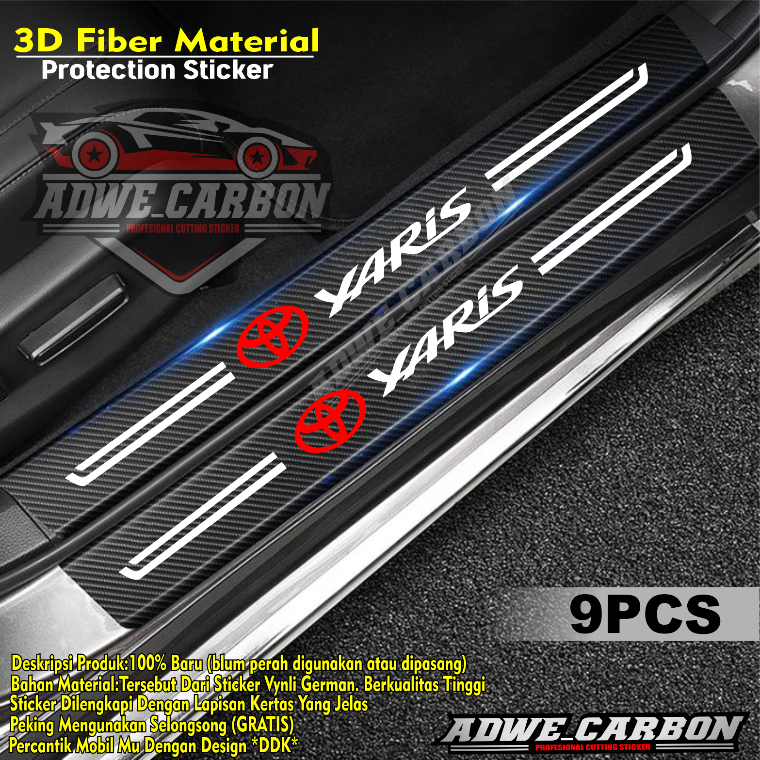 stiker carbon toyota yaris stiker pelindung pintu mobil dari pijakan kaki Harga 30,000 rupiah*Gratis Ongkir