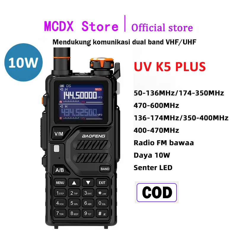 HT BF k5 Plus walkie talkie two way long range radio 20km high power 10W 999 channel portable FM Radio high capacity aviation frequency walkie-talkie led Type C IP54 waterproof dustproof suitable for outdoor hotel Room Harga 339,999 rupiah*Gratis Ongkir