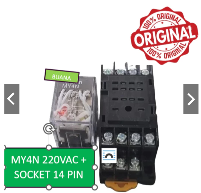 Relay My4N 220Vac 14 Pin / Relay My4N 220V Ac + Socket Harga  29,900 Ringgit*Penghantaran Percuma