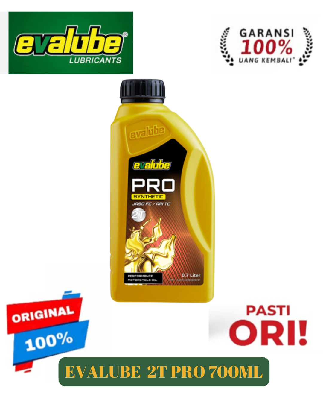 Oli evalube 2 T pro synthetic 700 ml 100% original motor side Oil 2 stroke Rx King Satria Vespa DLL Harga 42,900 rupiah*Gratis Ongkir