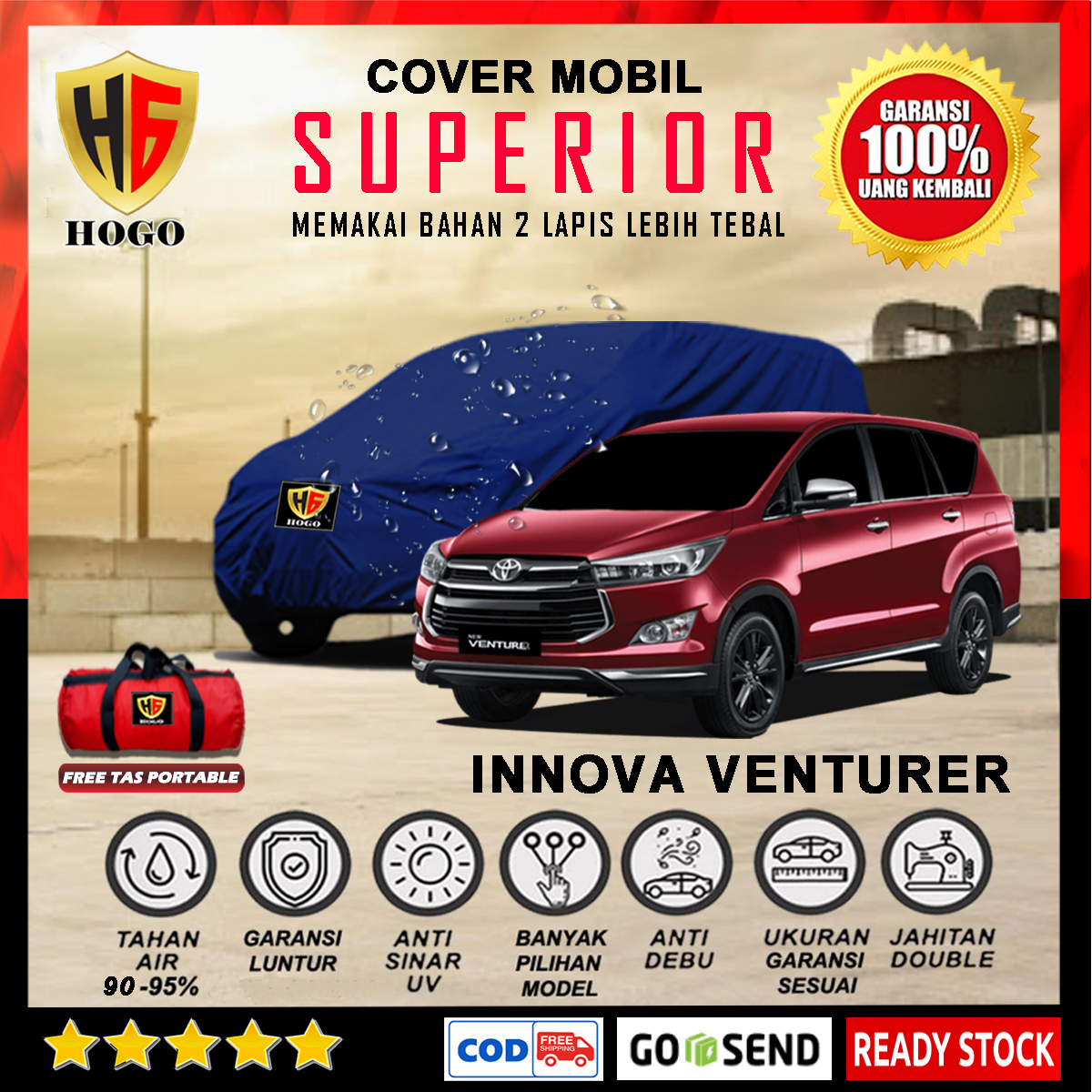 Body Cover Mobil INNOVA VENTURER Outdoor Waterproof / Sarung Mobil INNOVA Waterproof / Selimut Tutup Mobil INOVA VENTURER Mantol Kerudung Mantel Penutup Mobil TOYOTA VENTURER Waterproof Outdoor Anti Air - SUPERIOR Harga 633,600 rupiah*Gratis Ongkir