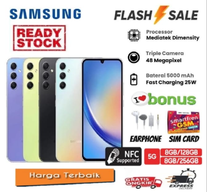 HP Samsung Galaxy A34 5G RAM 8/256 GB Camera Triple 48MP - Bergaransi - FULLSET Harga 2,950,000 rupiah*Gratis Ongkir