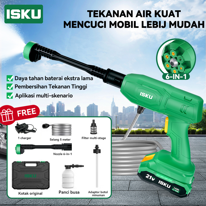 Isku lithium battery high pressure water cleaner motorcycle water cleaner car wash fast water gun high-power lithium battery water gun Harga 239,000 rupiah*Gratis Ongkir