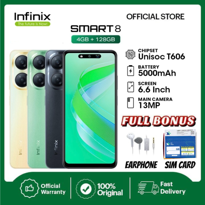 INFINIX SMART 8 RAM 4 ROM 128 GB BATTERY Type Li-Po 5000 mAh - Promo Harga  1,050,000 Ringgit*Penghantaran Percuma