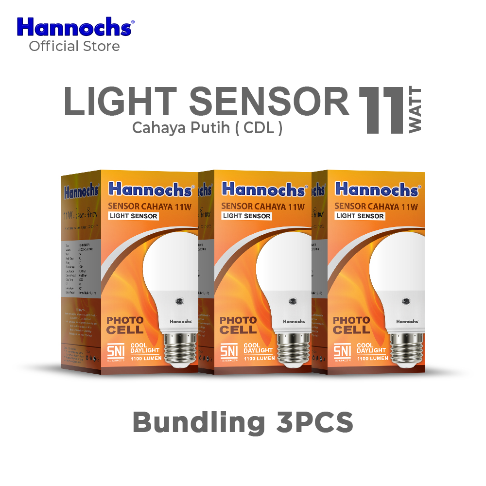 Hannochs LED Light Sensor 11W Cahaya Putih (3PCS) - Putih Harga 180,000 rupiah*Gratis Ongkir