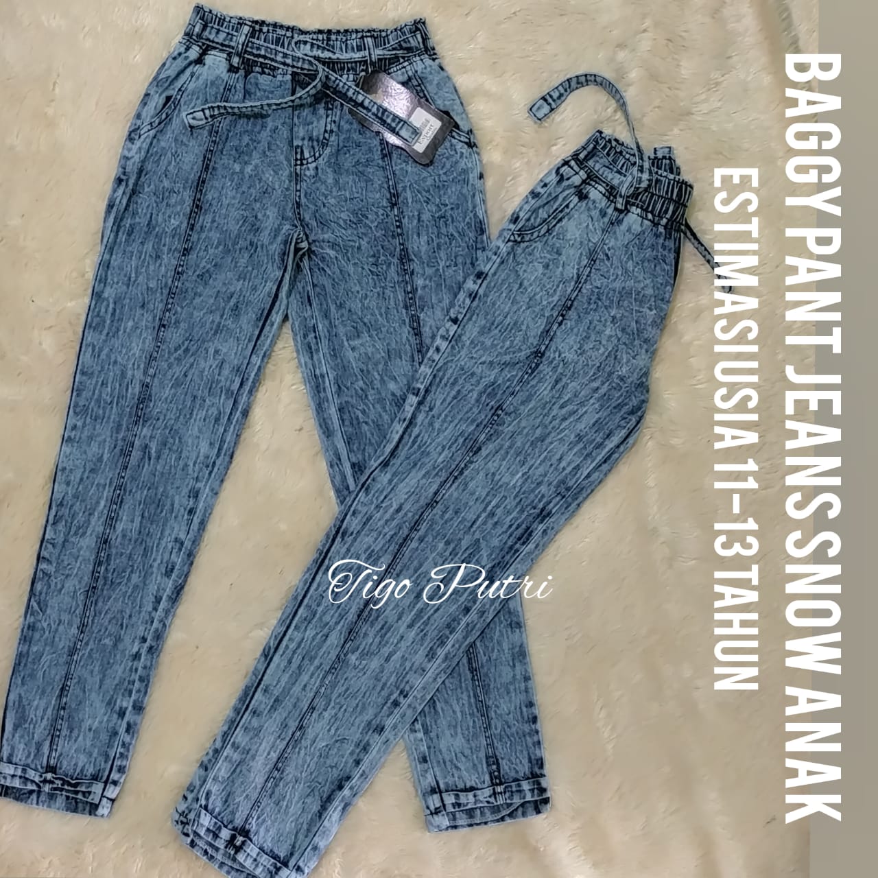 BAGGY PANT JEANS ANAK//SNOW//ONE SIZE,PERKIRAAN USIA 11-12 TAHUN