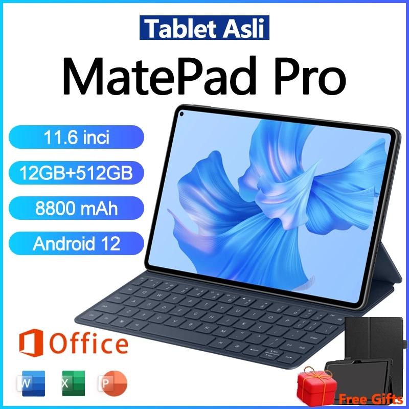 Samsun Galaxy tablet MatePad PRO 16GB RAM + 512GB ROM Tablet Android12 11.6 inch Layar Full Screen Layar Besar Wifi 5G Dual SIM 8800mAH HD 32+64MP Murah Tablet PC Asli samsung galaxy tab Harga  860,000 Ringgit*Penghantaran Percuma