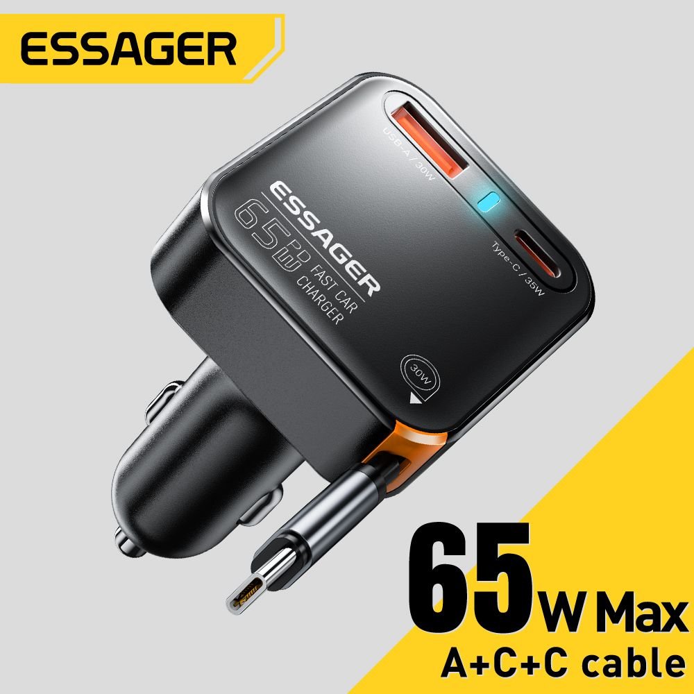 65W essager car fast charger with two ports design (USB-A/Type C) with charging cable (type C) Harga 211,500 rupiah*Gratis Ongkir