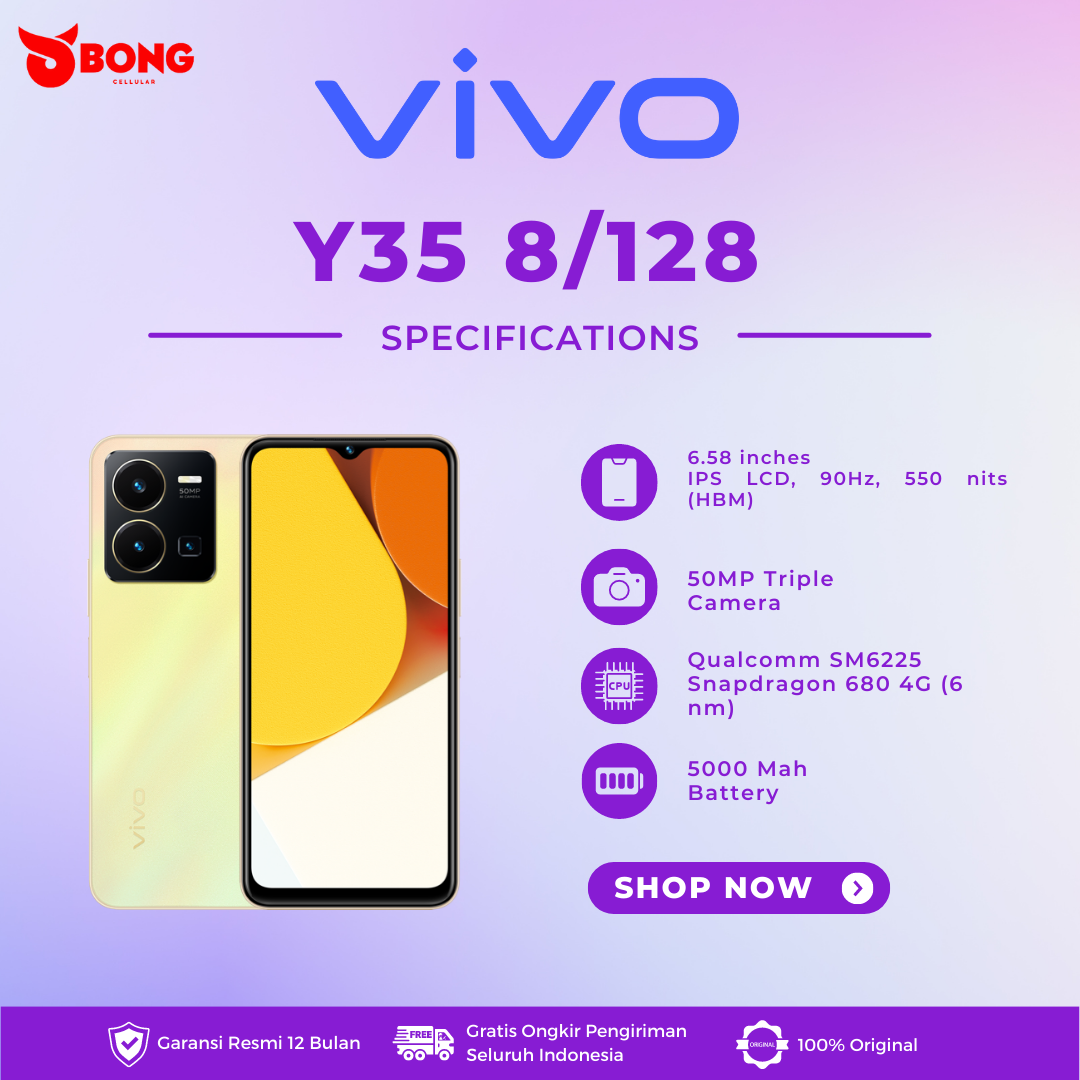 VIVO Y35 8/128GB GARANSI RESMI ORIGINAL Harga 2,699,000 rupiah*Gratis Ongkir
