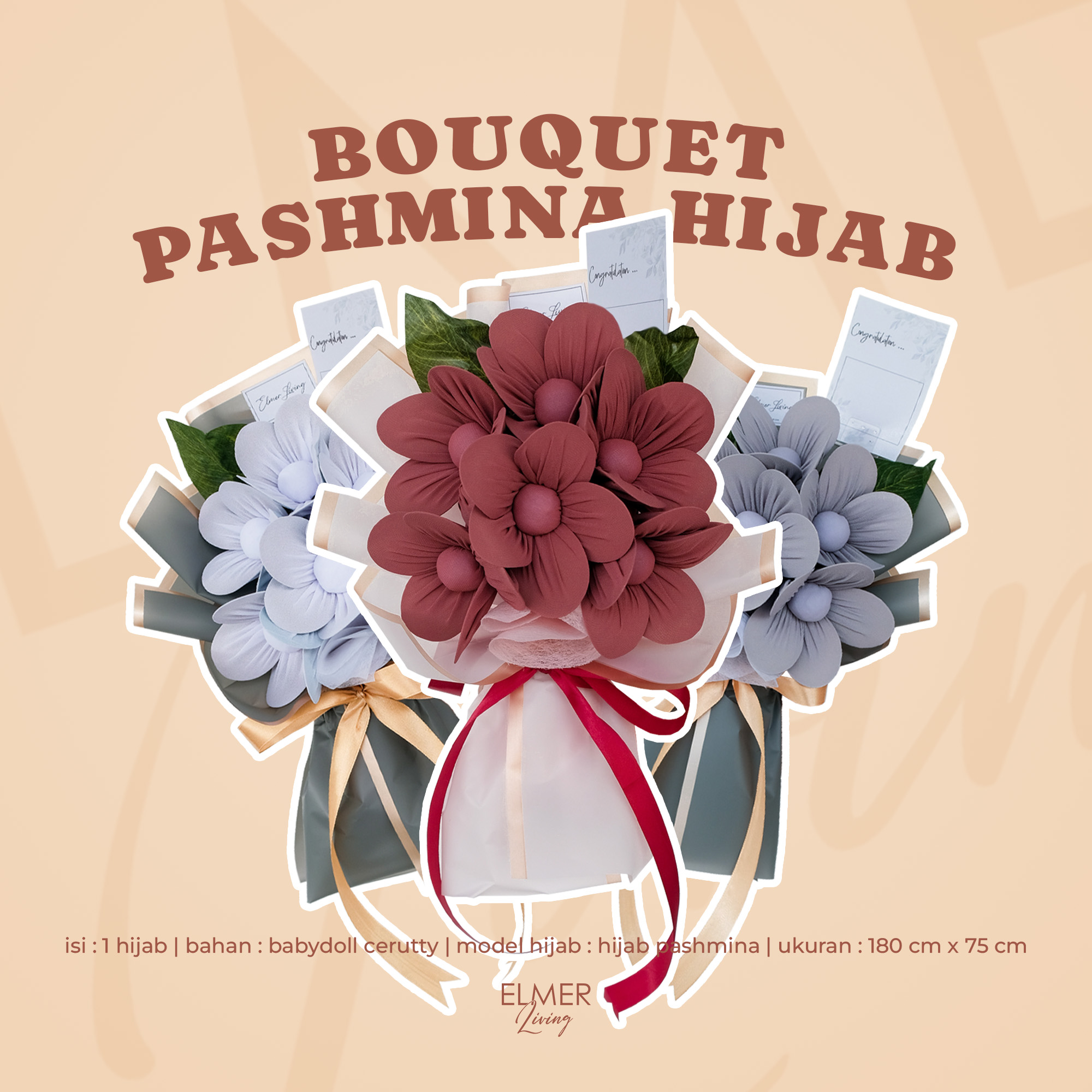 Elmer Living Buket Hijab Pashmina | Hadiah Wisuda | Kado Ulang Tahun | Pashmina Ceruty
