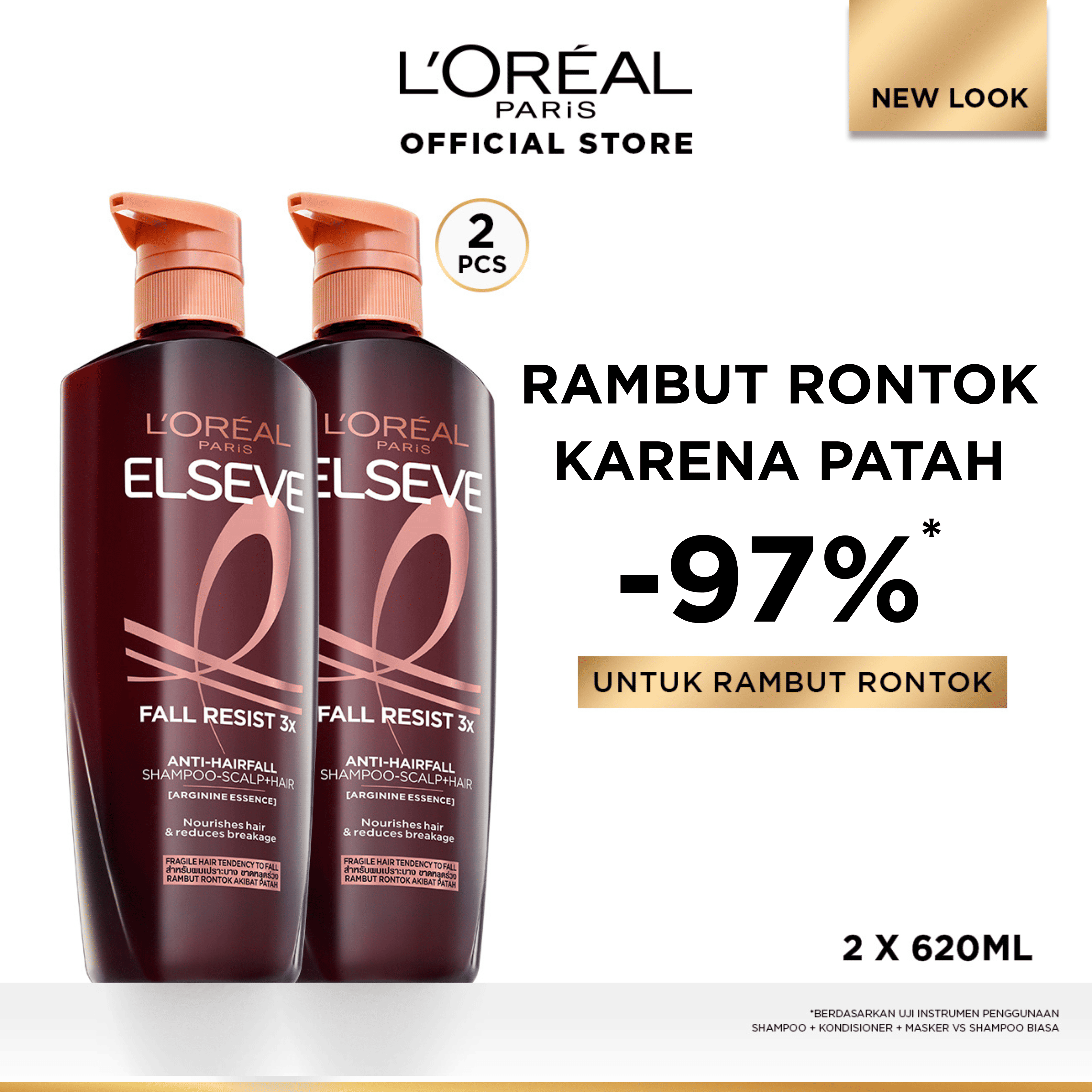 [Save pack contents 2] L'Oreal Paris fall resist 3x anti-hairfall shampoo 620ml x 2PCs scalp hair care with arginine protein-reduced hair loss to 5x twinpack 620ml hair loss and brittle hairfall hair loss hair loss treatment shampoo Harga  156,100 rupiah*Gratis Ongkir