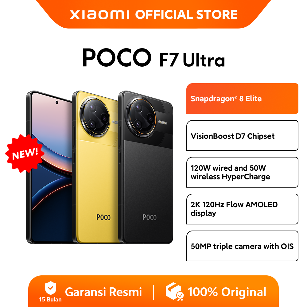 Poco F7 Ultra (12/256Gb)(16/512Gb) | Snapdragon ® 8 Elite | Visionboost D7 Chipset | 120W/50W Wireless Hypercharge | 2K Amoled Display [Official Store] Harga  9,799,000 Ringgit*Penghantaran Percuma