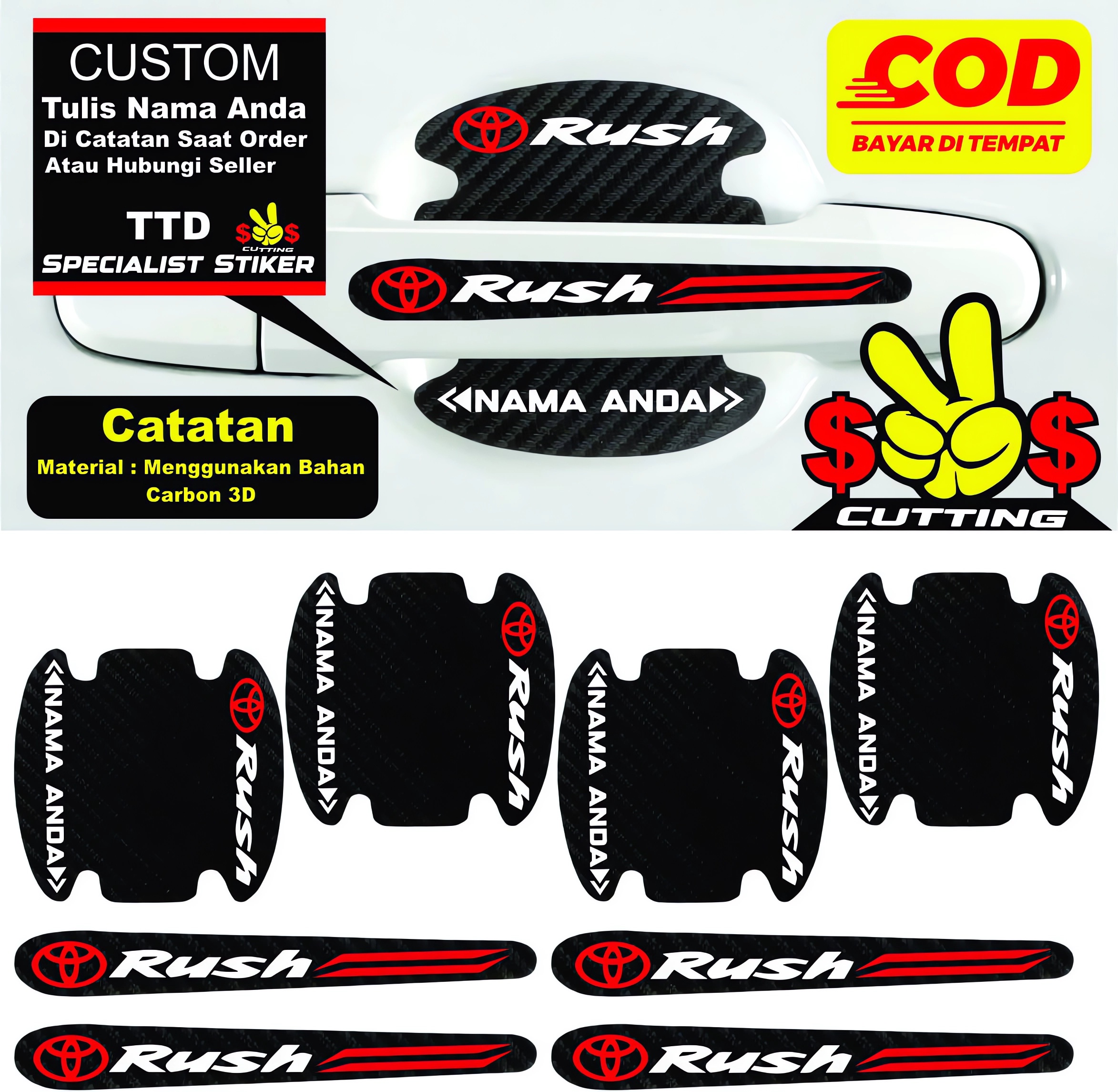 8Pcs Stiker Handle Pelindung Gagang Pintu Mobil Toyota Rush Berbahan Serat Carbon Anti Gores Harga 30,000 rupiah*Gratis Ongkir