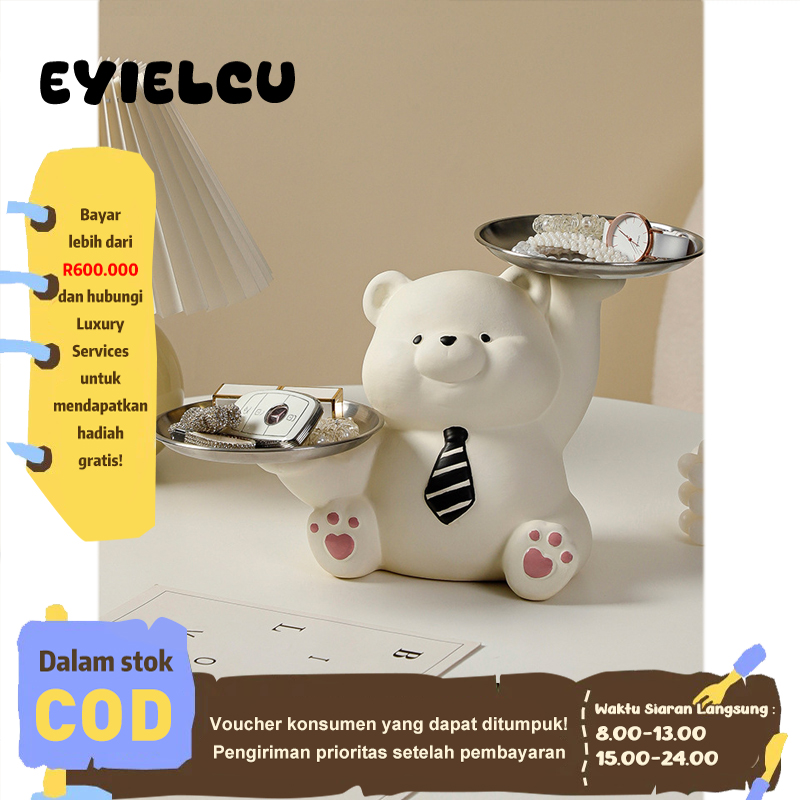 Eyre Tray Kunci Beruang Minimalis - Hiasan Meja Ruang Tamu Warna Putih, Cocok untuk Hadiah Ultah & per…