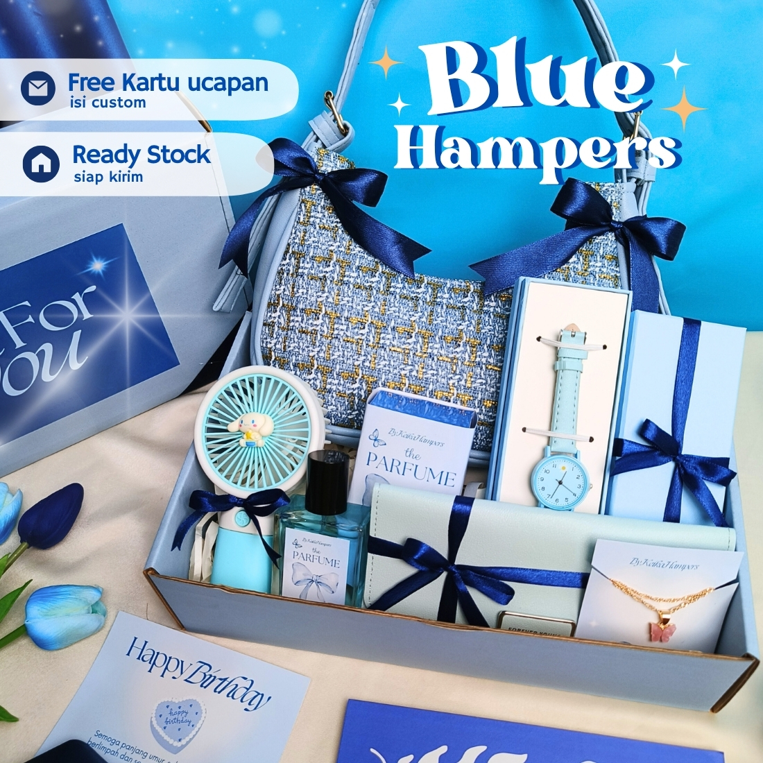 Hampers hadiah box Tas Biru | Kado Cewek Hadiah Pacar Pink Tas Parfum Dompet Kalung | Kado Ulang tahun…