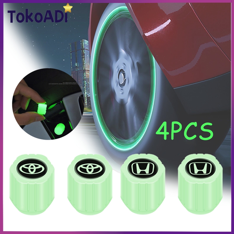 4 buah/set Tutup Pentil Ban Mobil Motor Sepeda Luminous/Glow In The Dark Logo Valve Cap untuk toyota/honda Harga 20,900 rupiah*Gratis Ongkir