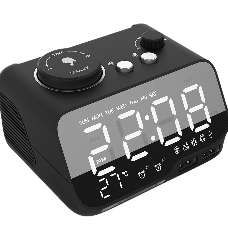 Digital Alarm Clock Bluetooth Speaker FM Radio Temperature Snooze  Brightness Dimmer for Bedroom Sleep Timer 