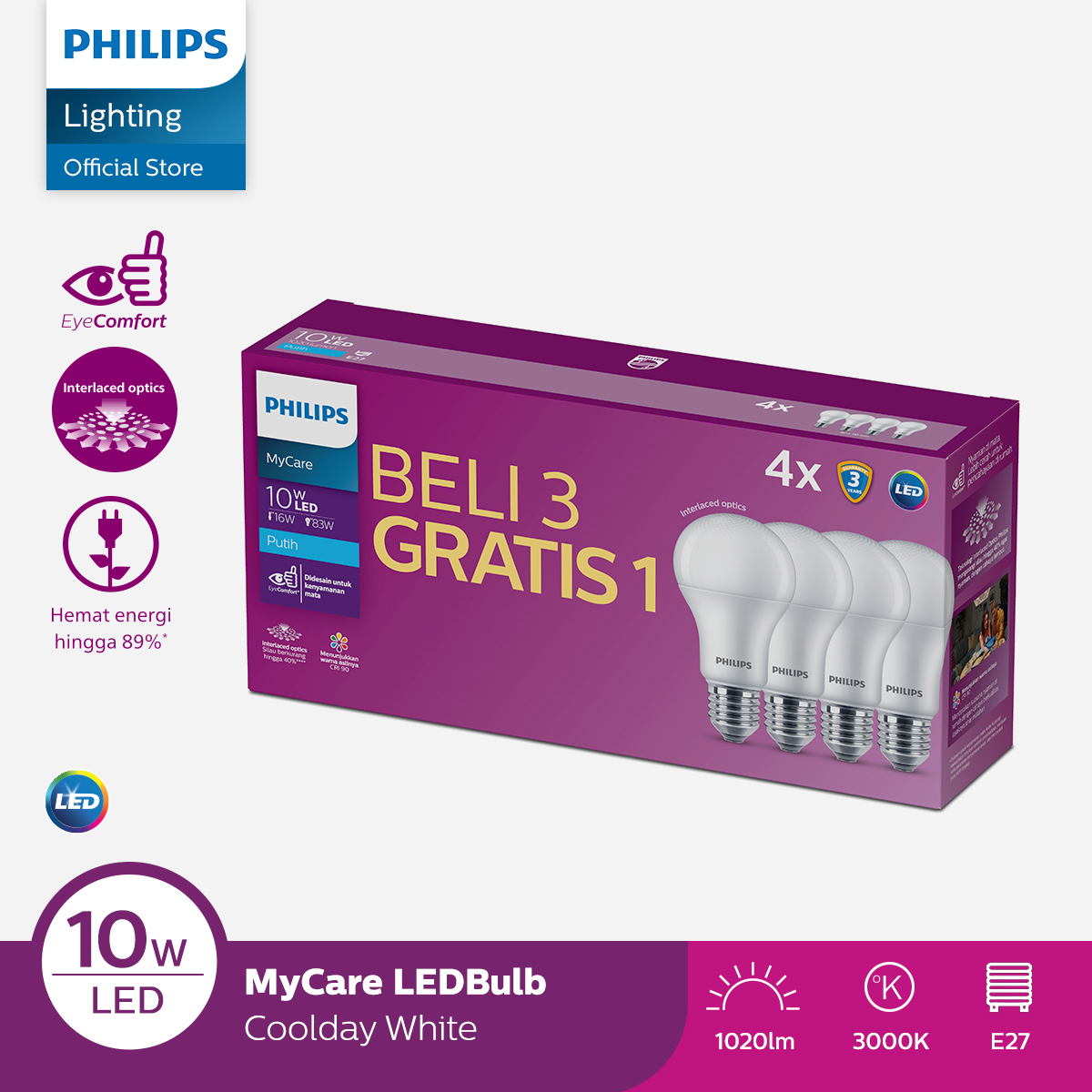 Harga lampu hias	 Philips Multipack Led Mycare Eyecomfort Bulb 10W 6500K Putih 	