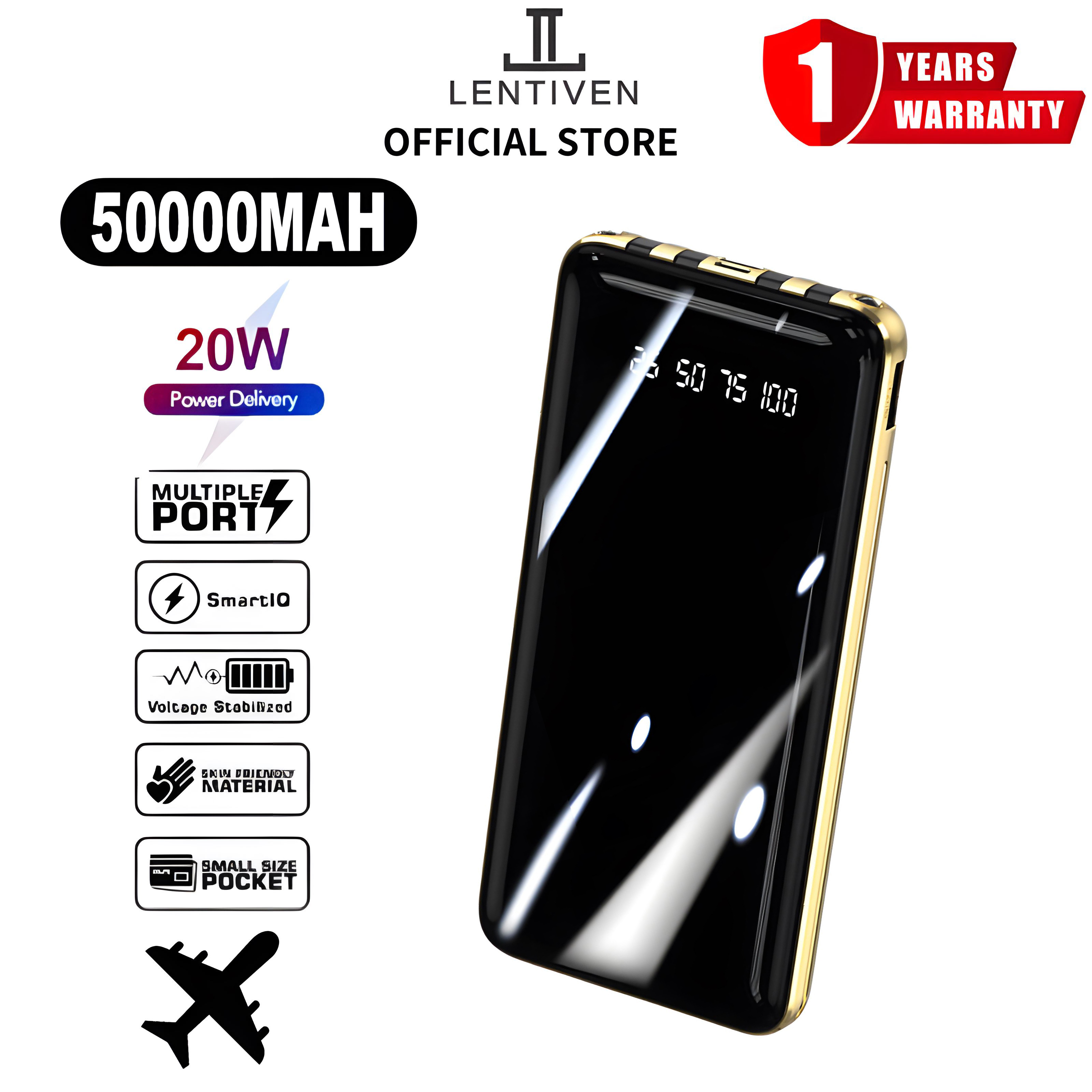 Lentiven Powerbank 50000Mah 4 Cables Full Capacity Mini Fast Charging