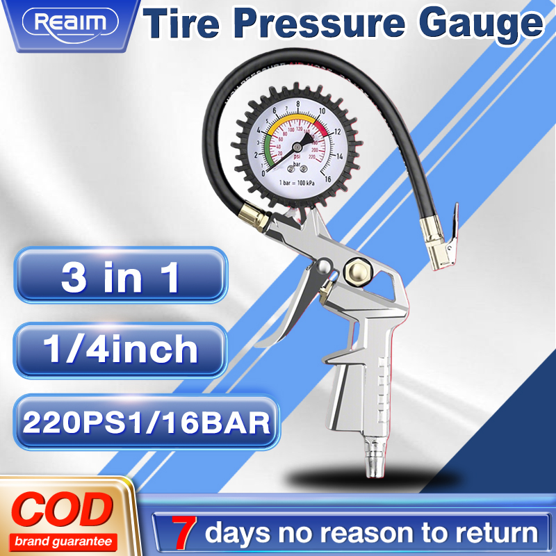 Reaim Tire Pressure Gauge Tire Inflator Air Pressure 3 in 1 Tire Gauge Filling Tool and Air Blow Gun Air Duster 5 Inch Harga 50,343 rupiah*Gratis Ongkir