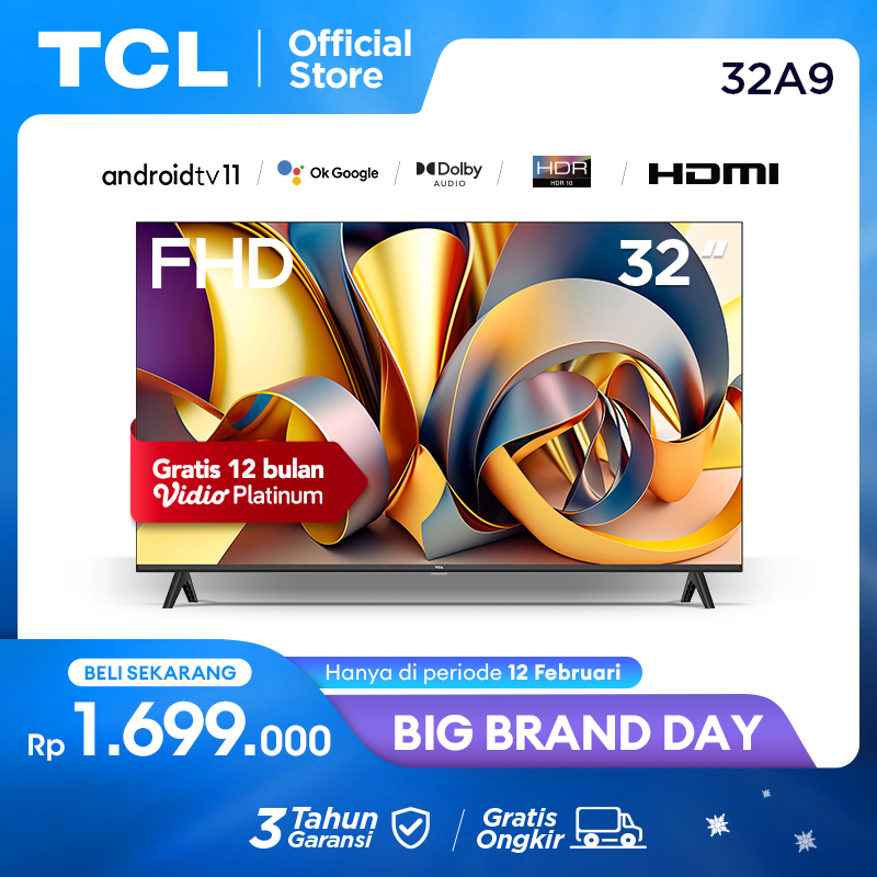 	 TCL 32 Inch Smart TV - Android 11 - FHD - Dolby Audio -  Google Play/Netflix/Youtube -  Wifi/Bluetooth/HDMI/USB (Model: 32A9) - A9 Series	