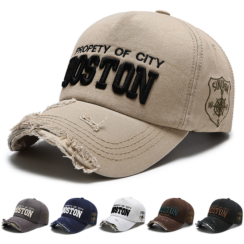 Topi Baseball Vintage Boston Unisex Warna-Warni dengan Visor - Tampilan Depan Distressed