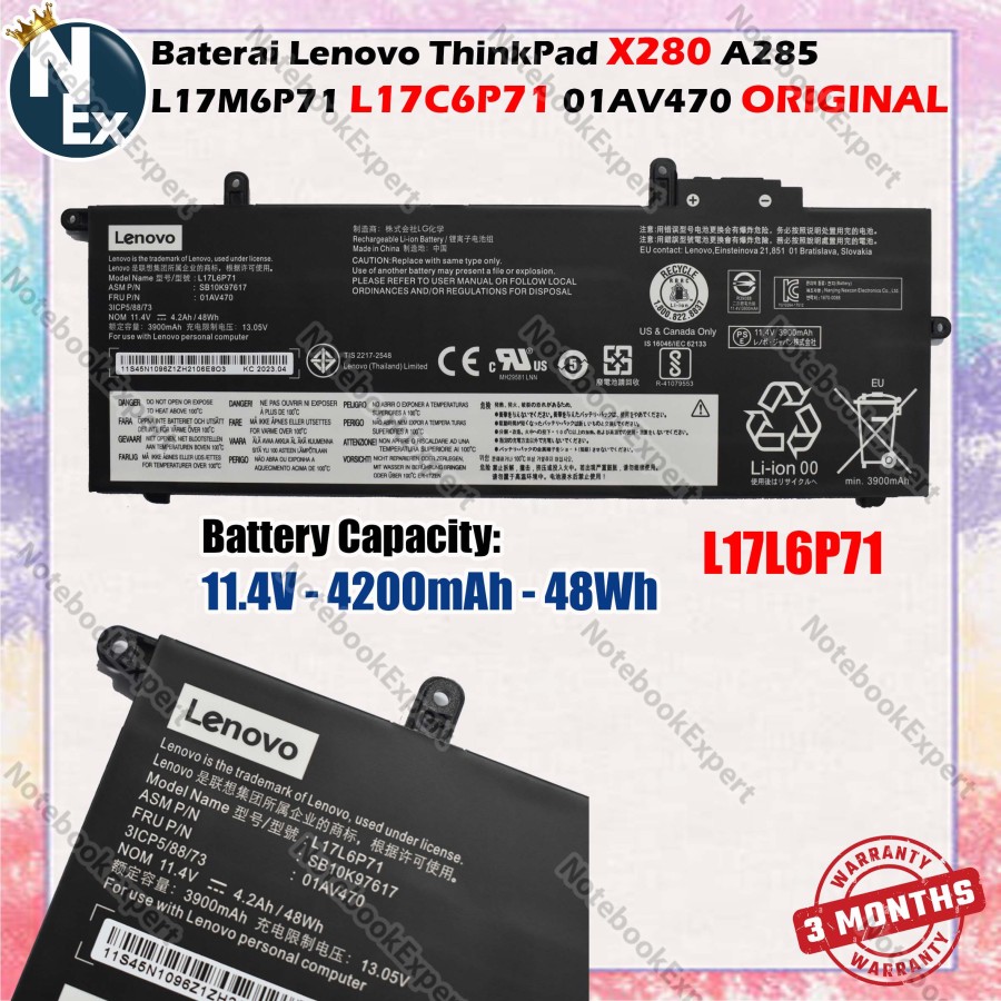 ANTIEE L17C6P71 L17L6P71 L17M6P71 01AV470 01AV471 Batería Para ThinkPad X280 A285 12.5 20MW 20MX 20KF 20KFC0B00 20KES01S00 200KES82 500 20KESBLF00 20MXS04P00 20MXS0JB00 20MXS0S1SP 48Wh