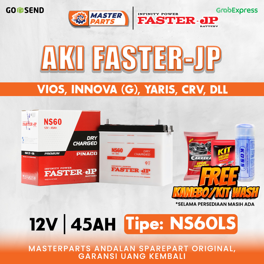 Aki Faster JP NS60LS 12V 45Ah untuk Toyota Vios, Innova (G), Yaris Harga 684,000 rupiah*Gratis Ongkir
