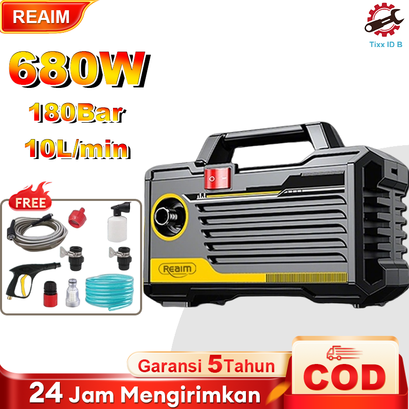 Reaim High Pressure Cleaner 680W 250Bar - Motorcycle & Car Washer, Portable for Home & Business Harga  539,000 rupiah*Gratis Ongkir